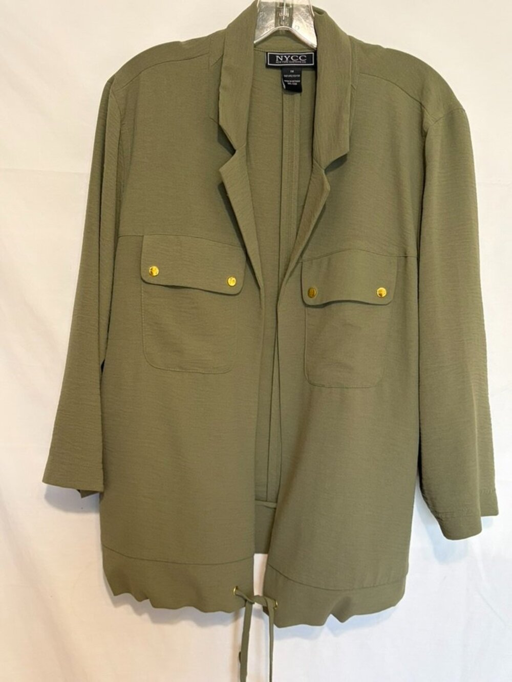 NYCC Women’s Plus Olive Open Front Short Jacket Long Sleeve Pockets ~Sz.1X